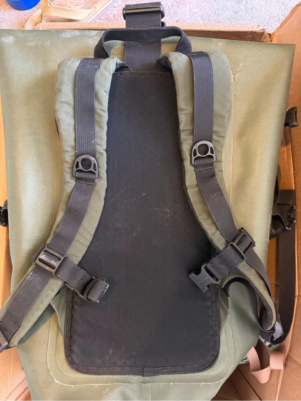 Filson Olive Green Roll-Top Backpack with Black Accents